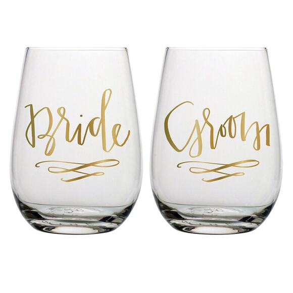 Set of 2 BRIDE GROOM Wedding Bridal Shower Champagne Glasses - Picture 2 of 2